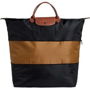 NWT LONGCHAMP Le Pliage Expandable Large Handheld Travel Weekender Tote BLACK